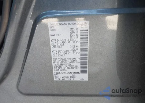 2020 Nissan Pathfinder Sl 4Wd из США, поврежденный, VIN 5N1DR2CM6LC604006